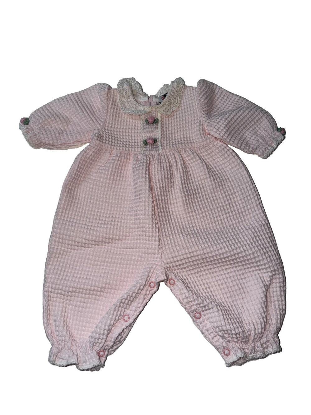 Vintage Good Lad Of Philadelphia Pink Girls Floral Lace Romper 6 Months 90’s